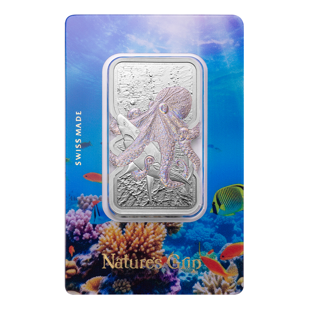In Stock! 2025 PAMP Suisse Nature’s Grip Giant Octopus 1 oz Silver Bar - In Assay