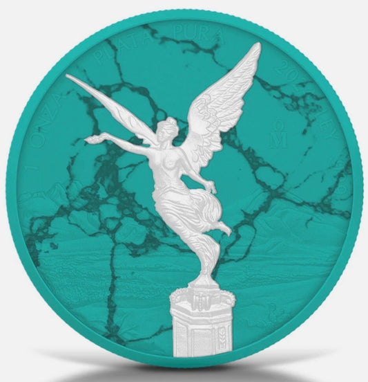 In Stock! 2024 Mexico Libertad Turquoise Marble Edition 1 oz Silver Coin