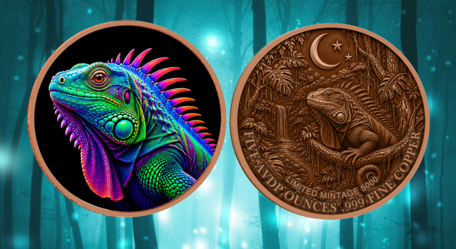 Mystic Night Iguana Colorized 5 oz Copper Round
