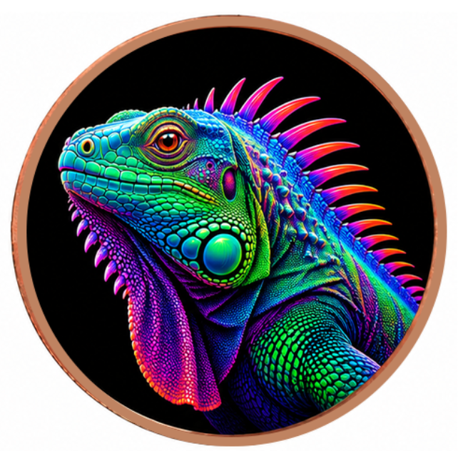 Mystic Night Iguana Colorized 5 oz Copper Round