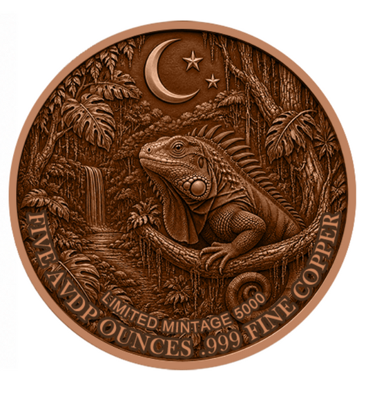 Mystic Night Iguana Colorized 5 oz Copper Round