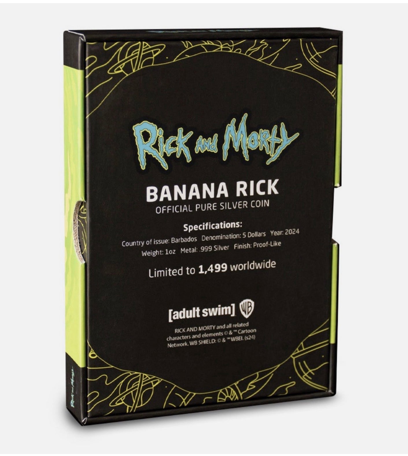 In Stock! Ultra Rare Rick and Morty Banana Rick 1oz Colorized Silver Proof Coin