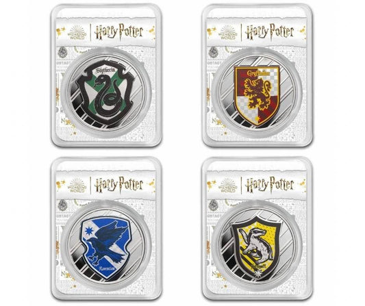 Harry Potter Houses Slytherin - Gryffindor - Ravenclaw - Hufflepuff - COLOR in TEP 1 oz silver coins