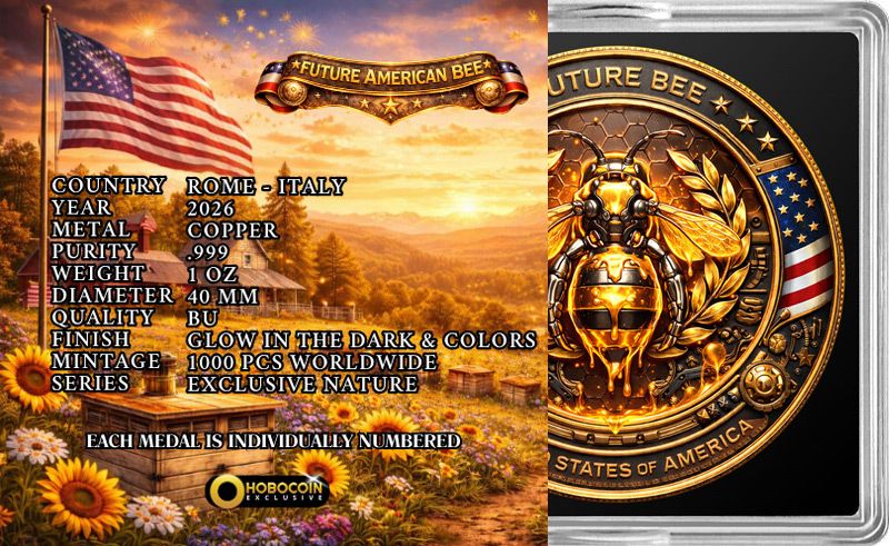 In Stock! GLOWS! 2026 Future American Bee HD Colorized 1 oz Copper Medal