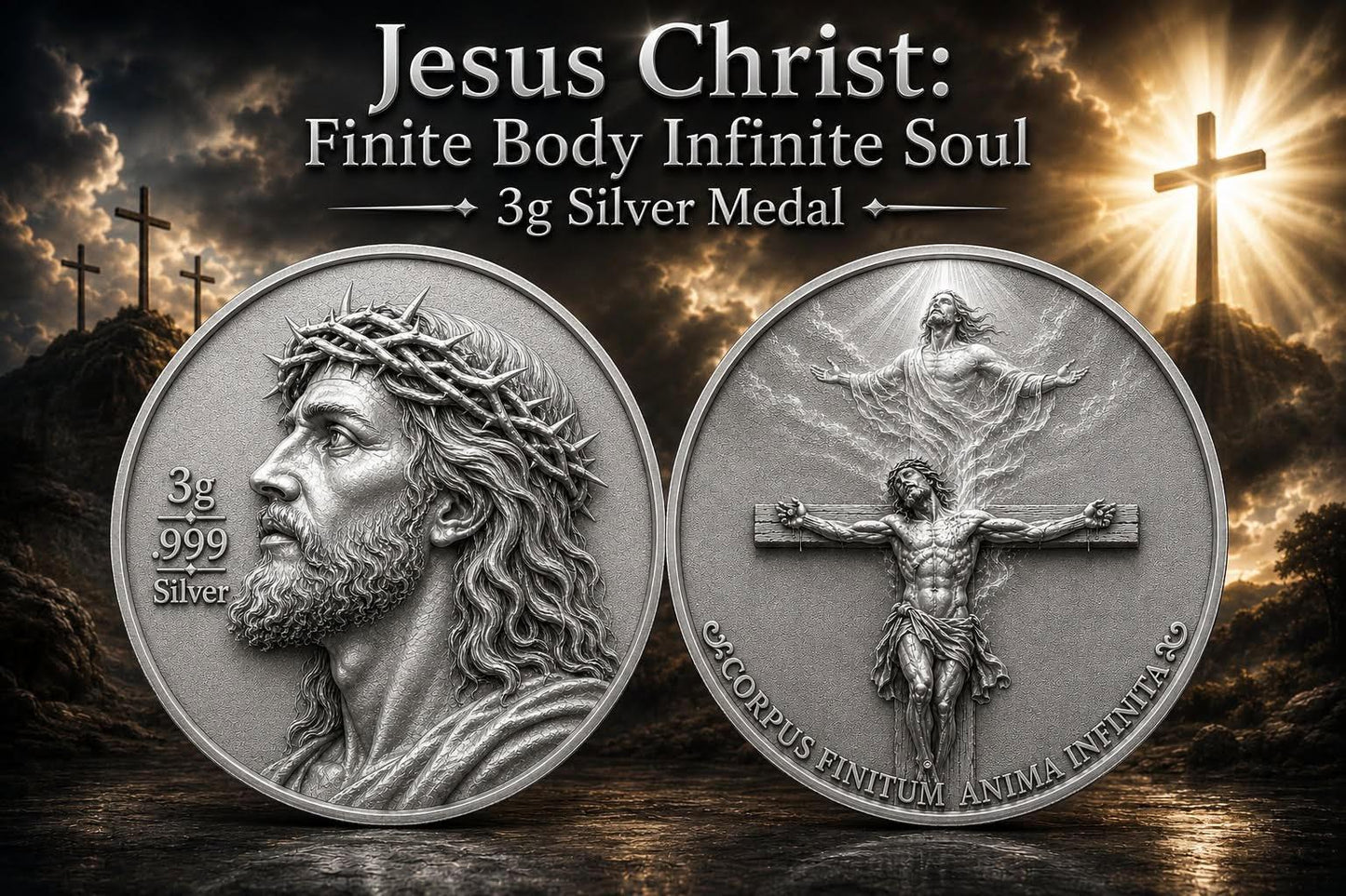See the back! Jesus Christ: Finite Body - Infinite Soul 3g .999 Silver Medal (08/07)