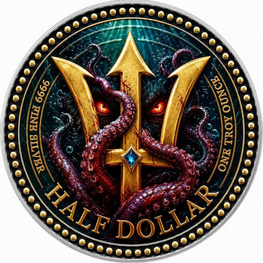 Estimate: Scottsdale 2026 Barbados Trident: Capturing the Kraken 1 oz Silver Colorized Coin (199 Mintage)