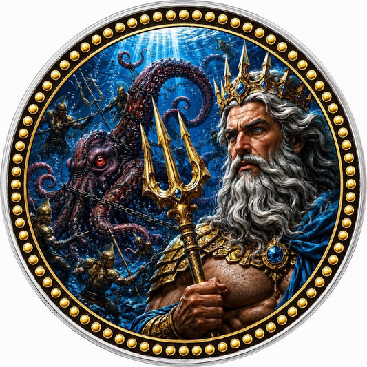 Estimate: Scottsdale 2026 Barbados Trident: Capturing the Kraken 1 oz Silver Colorized Coin (199 Mintage)