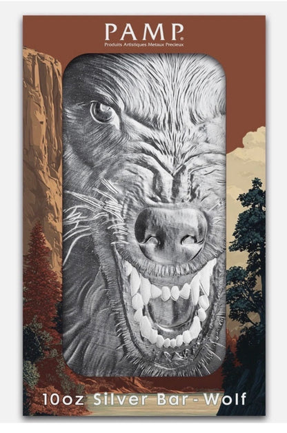 10 oz Silver Bar - PAMP Suisse Into the Wild - Wolf