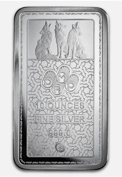 10 oz Silver Bar - PAMP Suisse Into the Wild - Wolf