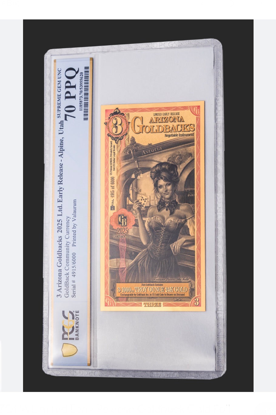 In Stock! 2025 Arizona 3 Goldback PCGS 70 Limited to 6000 Early Release
