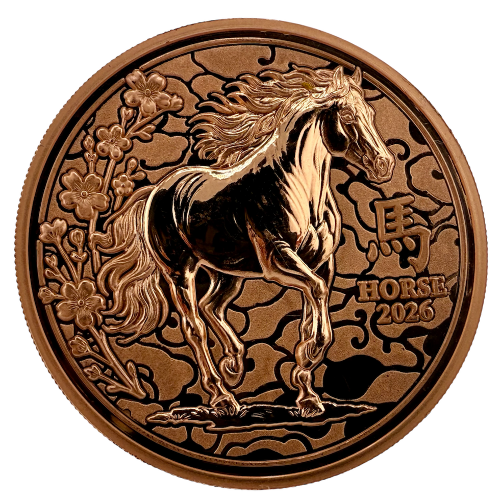 In Stock! 2026 Liberia Lunar Horse UHR Reverse Proof 5 oz Copper Coin (02/13)