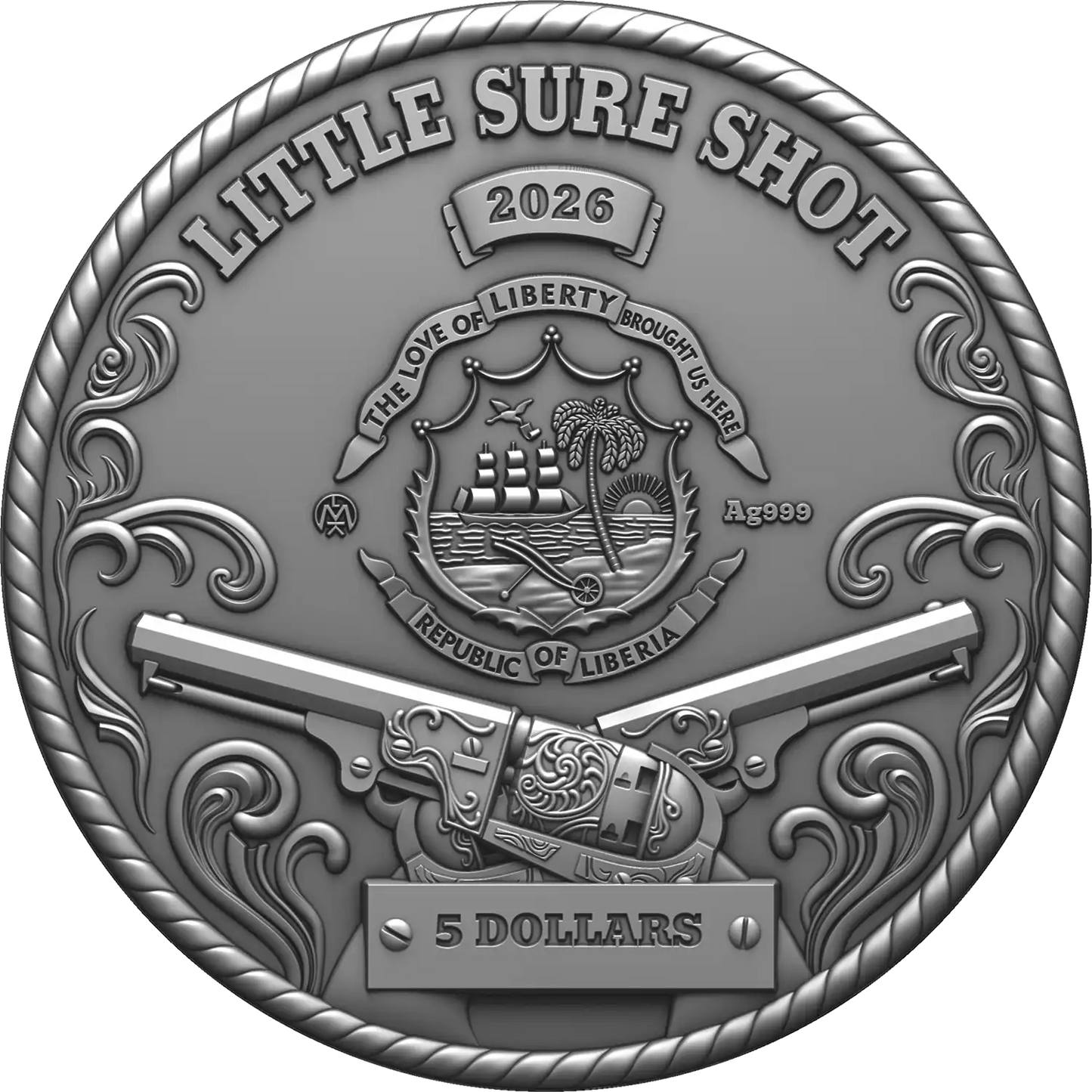 2026 Liberia Annie Oakley Little Sure Shot 2 oz Silver Coin (02/17)