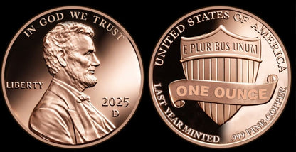 In Stock! 2025 U.S. Penny Last Year Minted 1 oz Copper Round