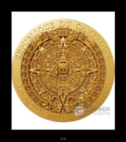 In Stock! 2025 Cameroon Maya 2 oz Silver Coin - Gold Gilded Version!