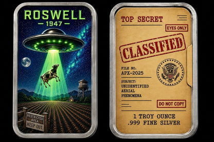 Estimate: XVI Mint - The Classified Files - Bovine Conspiracy 1 oz Silver 1 oz Silver Colorized Art Bar in Tin