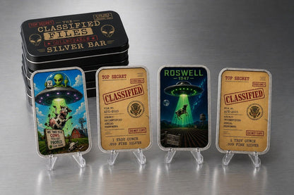 Estimate: XVI Mint - The Classified Files - Roswell 1947 1 oz Silver 1 oz Silver Colorized Art Bar in Tin