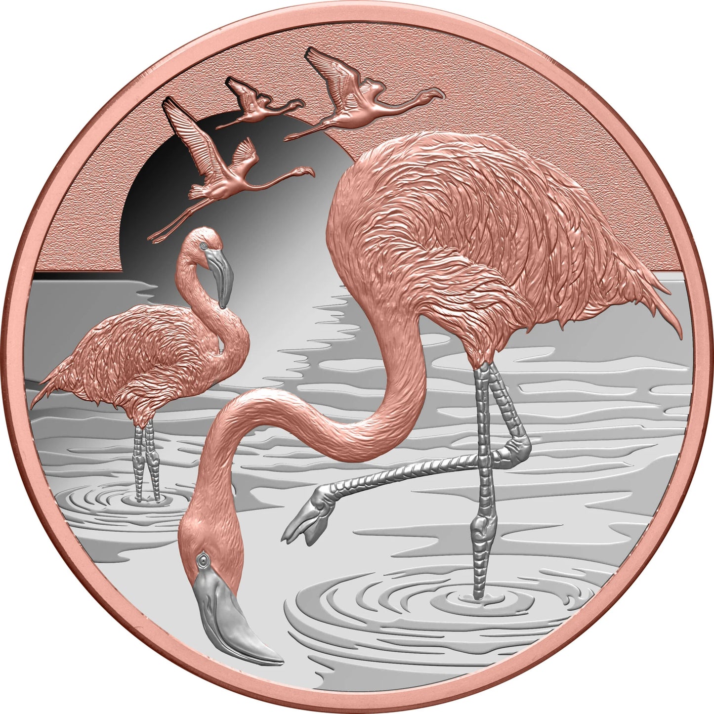 In Stock! 2025 Niue Flamingos Beauty & Grace Rose Gold Gilt 1 oz Silver Coin
