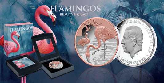 In Stock! 2025 Niue Flamingos Beauty & Grace Rose Gold Gilt 1 oz Silver Coin