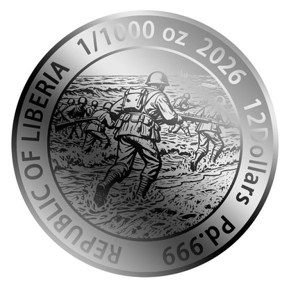 In Stock! 2026 Liberia D Day 1/1000 oz Palladium Coin in Card (02/18)