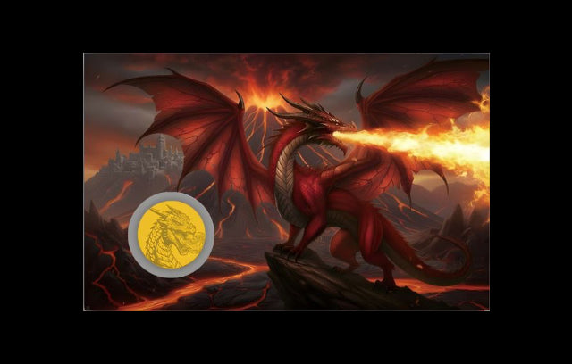 In Stock! 2026 Fire Dragon 1/1000 oz Gold Round in Card