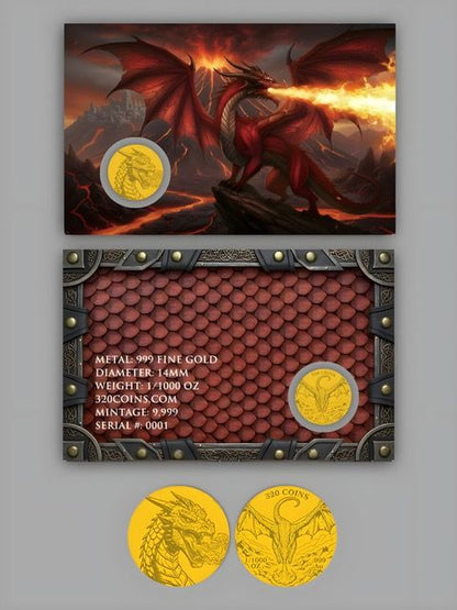 In Stock! 2026 Fire Dragon 1/1000 oz Gold Round in Card