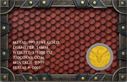 In Stock! 2026 Fire Dragon 1/1000 oz Gold Round in Card