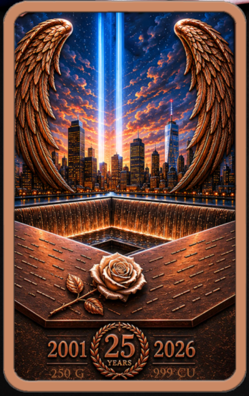 250 Gram Never Forget 9/11 - 25 Years of Remembrance Copper Bar in Capsule