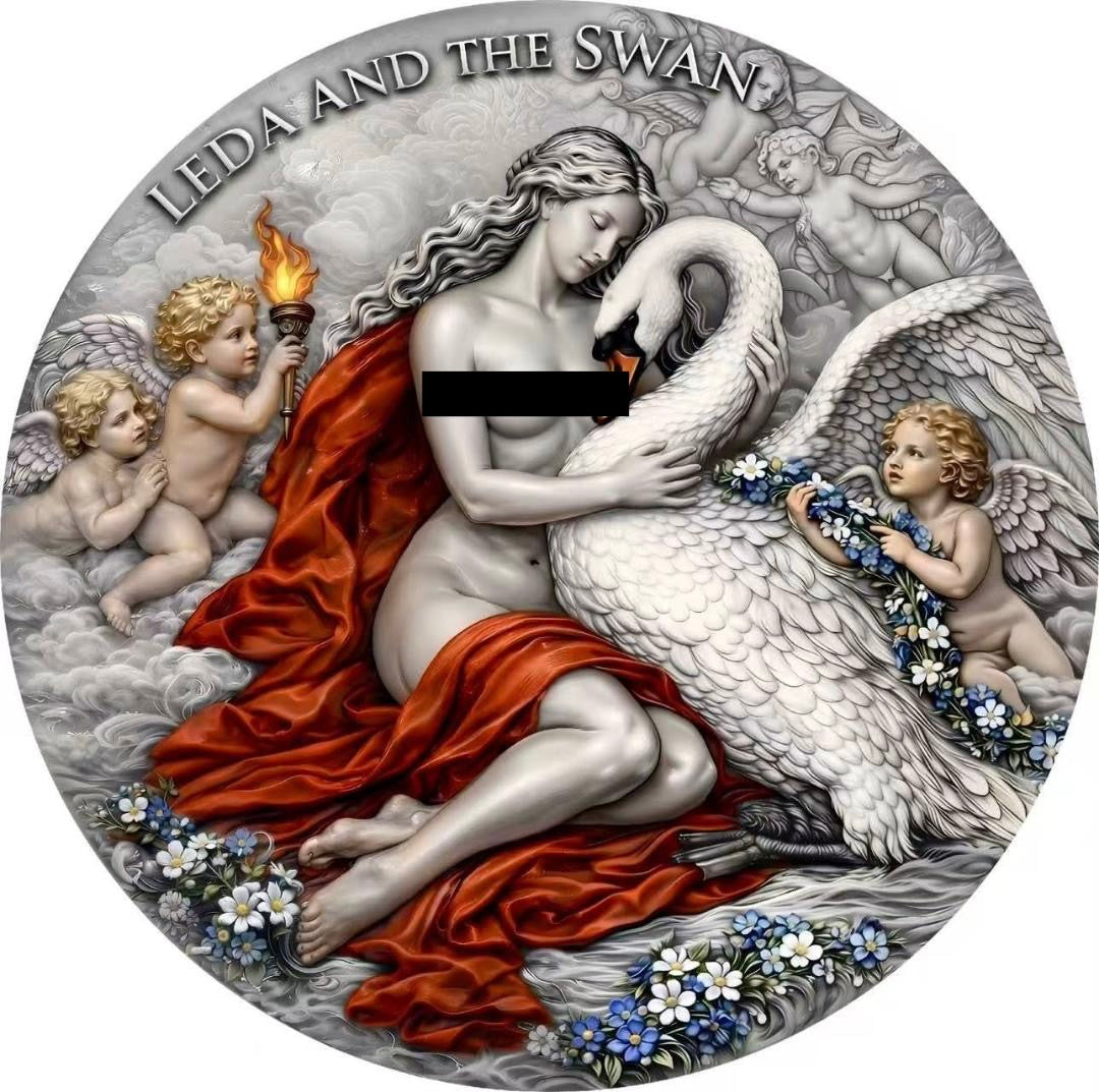 2026 Cameroon Ancient Greek Mythology Series - Leda & the Swan 2 oz Silver Antiqued Coin in Box w/COA