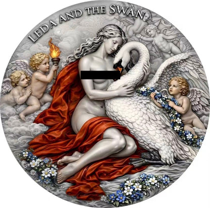2026 Cameroon Ancient Greek Mythology Series - Leda & the Swan 2 oz Silver Antiqued Coin in Box w/COA