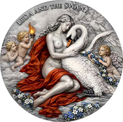 2026 Cameroon Ancient Greek Mythology Series - Leda & the Swan 2 oz Silver Antiqued Coin in Box w/COA