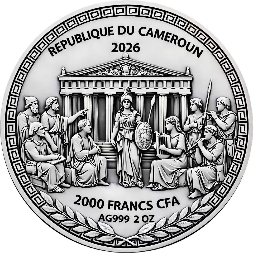 2026 Cameroon Ancient Greek Mythology Series - Perseus & Andromeda 2 oz Silver Antiqued Coin in Box w/COA