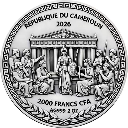2026 Cameroon Ancient Greek Mythology Series - Perseus & Andromeda 2 oz Silver Antiqued Coin in Box w/COA