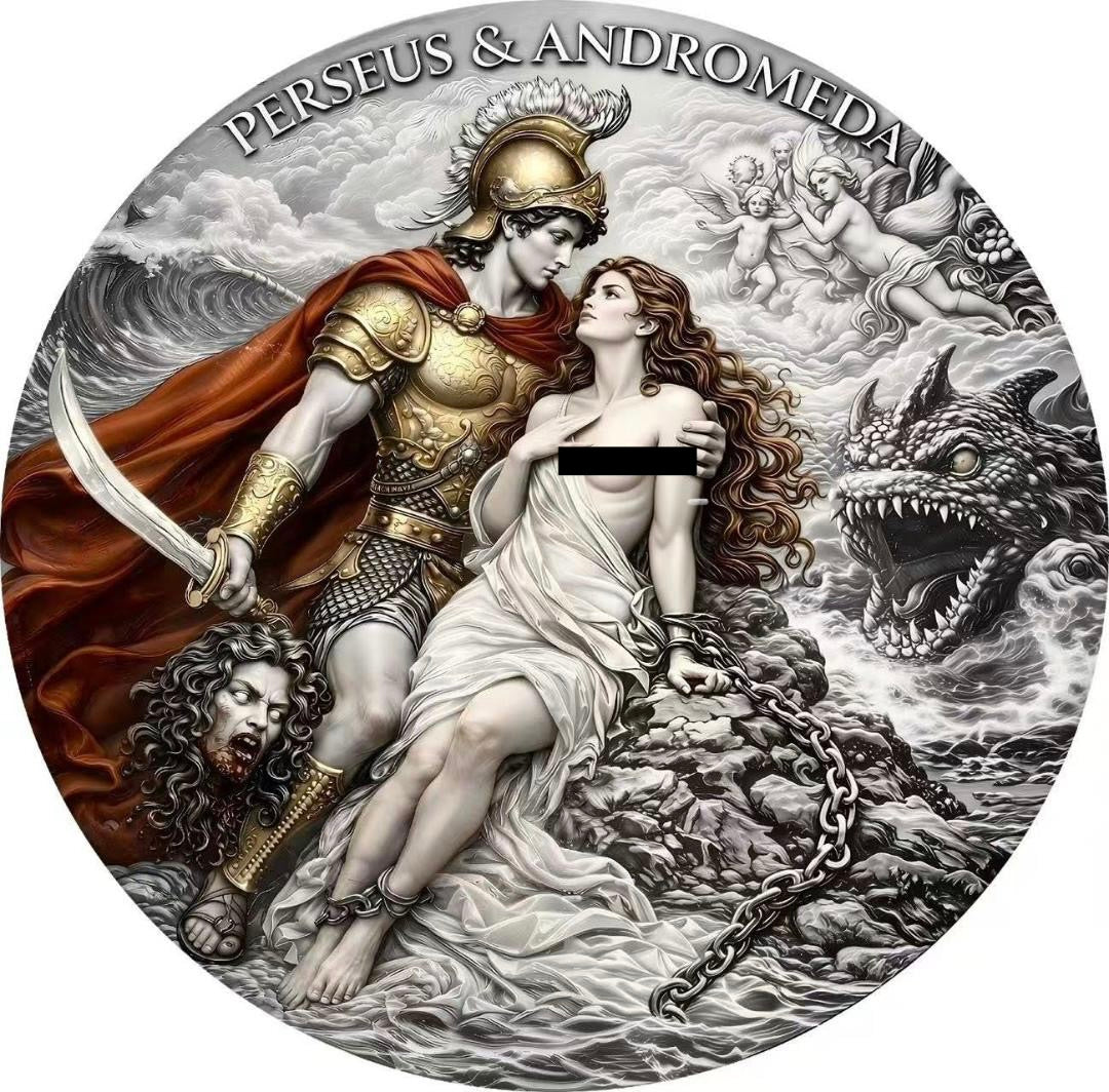 2026 Cameroon Ancient Greek Mythology Series - Perseus & Andromeda 2 oz Silver Antiqued Coin in Box w/COA