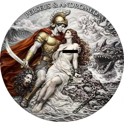 2026 Cameroon Ancient Greek Mythology Series - Perseus & Andromeda 2 oz Silver Antiqued Coin in Box w/COA
