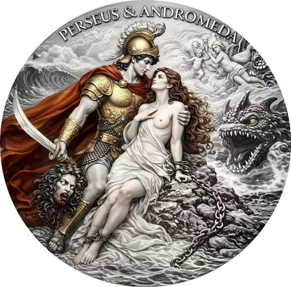 2026 Cameroon Ancient Greek Mythology Series - Perseus & Andromeda 2 oz Silver Antiqued Coin in Box w/COA