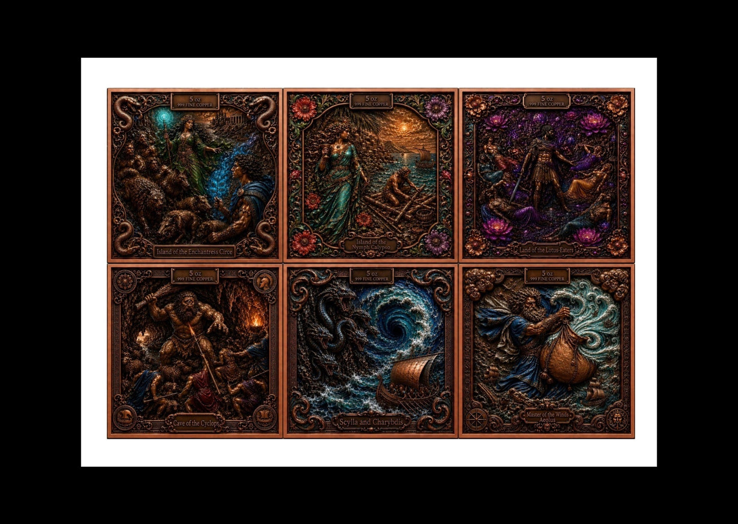 Journey of Odysseus Colorized 6 x 5 oz Copper Medal Set