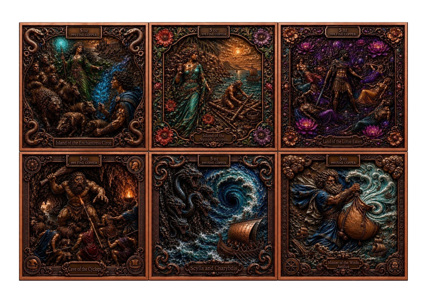 Journey of Odysseus Colorized 6 x 5 oz Copper Medal Set
