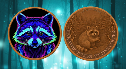 In Stock! 5oz Mystic Night Raccoon Colorized Copper in Capsule (4/30)