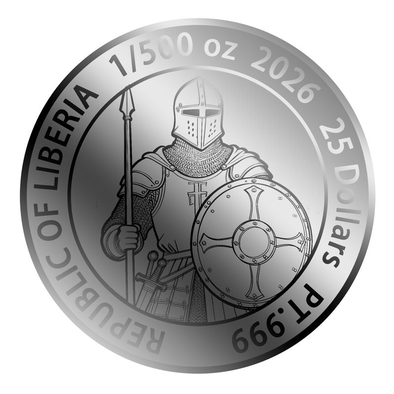 2026 Liberia Plate Armour 1/500 oz Platinum Coin in Card (02/23)