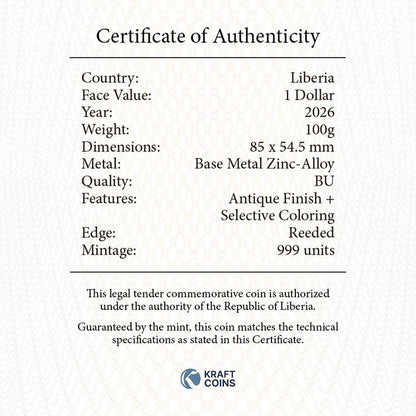 2026 Liberia Last Stand 100g CN Coin Bar (02/25)