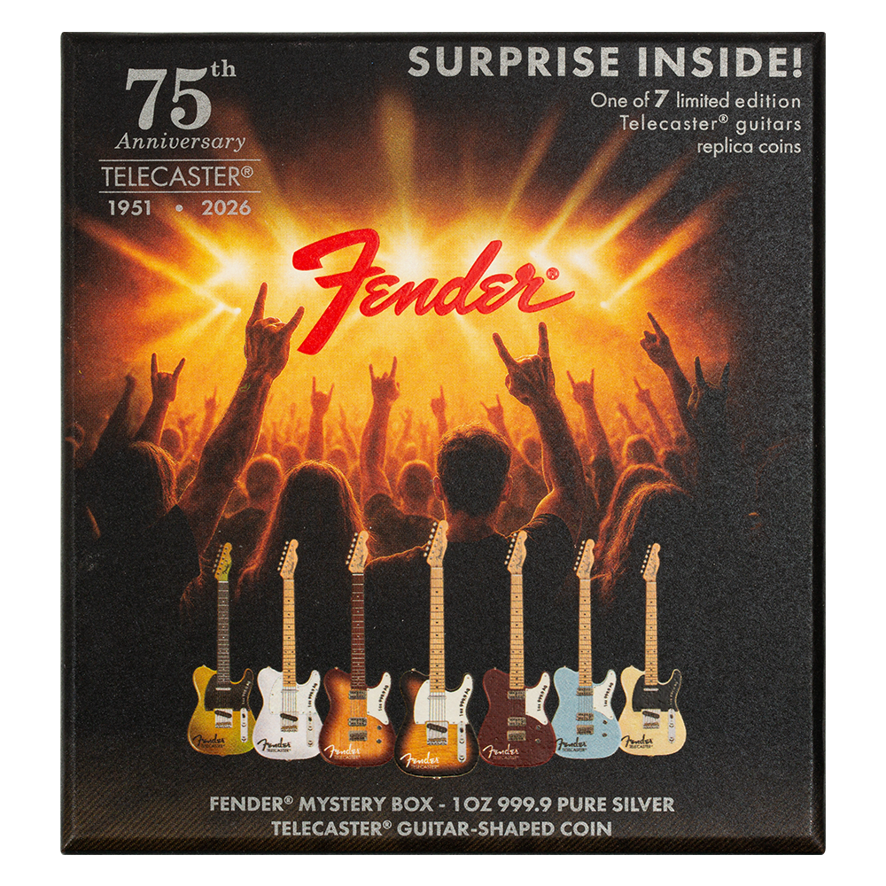 Still Sealed! 2026 Solomon Islands Fender Telecaster 75th Ann. 1 oz Silver Coin Mystery Box