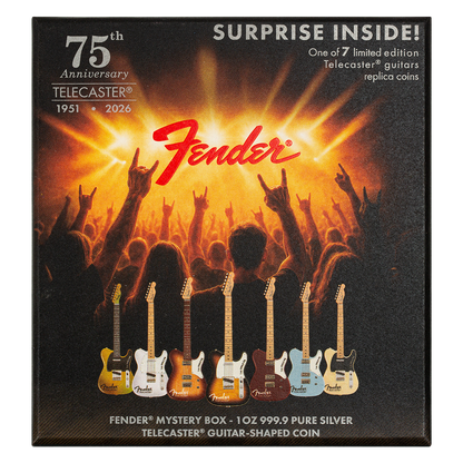Still Sealed! 2026 Solomon Islands Fender Telecaster 75th Ann. 1 oz Silver Coin Mystery Box