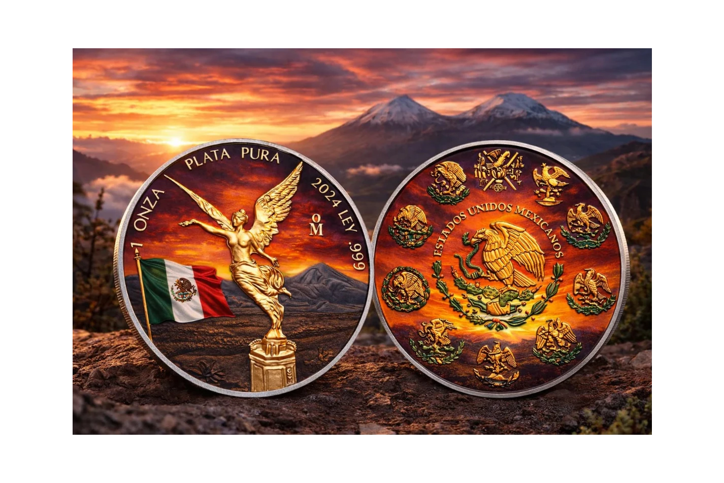 2024 Mexico Libertad Flame of Freedom Colorized 1oz .999 Silver Coin