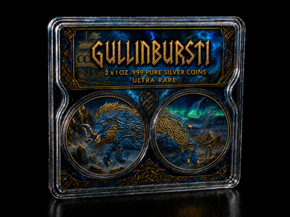 In Stock! 2025 Germania Gullinbursti Gold Gilded Colorized Dual 1oz .999 Silver Coins in Dual Slab Display