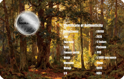 In Stock! PLATINUM! 2026 Liberia Kookaburra 1/1000 oz .999 Platinum Coin in Card
