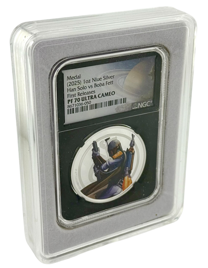 2025 Star Wars Boba Fett vs Han Solo 1 oz Silver NGC PF 70 Galaxy Label (02/25)