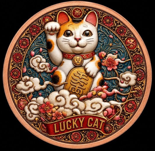 Intaglio Mint Lucky Cat 1 oz Copper Colorized Medal in Capsule