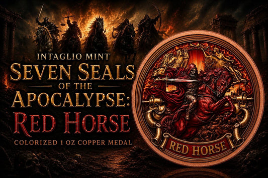 Intaglio Mint Seven Seals of the Apocalypse: Red Horse 1 oz Copper Colorized Medal in Capsule