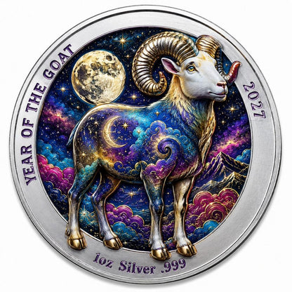 MKS Pamp USA 2027 Year of the Goat Celestial Lunar 1 oz Silver Medal in Capsule w/COA (227 Mintage)