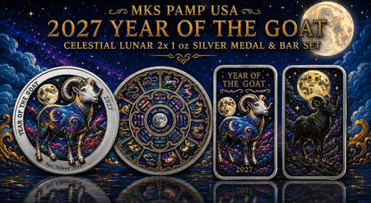 MKS Pamp USA 2027 Year of the Goat Celestial Lunar 1 oz Silver Medal in Capsule w/COA (227 Mintage)